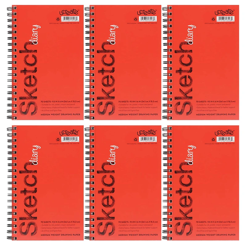 Pacon® UCreate® 9.5" x 6" Spiral Bound Sketch Diary, 6ct.