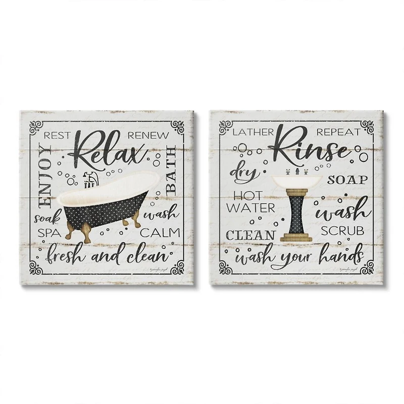 Stupell Industries Chic Bathroom Bath and Sink Cleanliness Phrases Canvas Wall Art