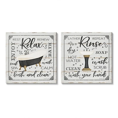 Stupell Industries Chic Bathroom Bath and Sink Cleanliness Phrases Canvas Wall Art