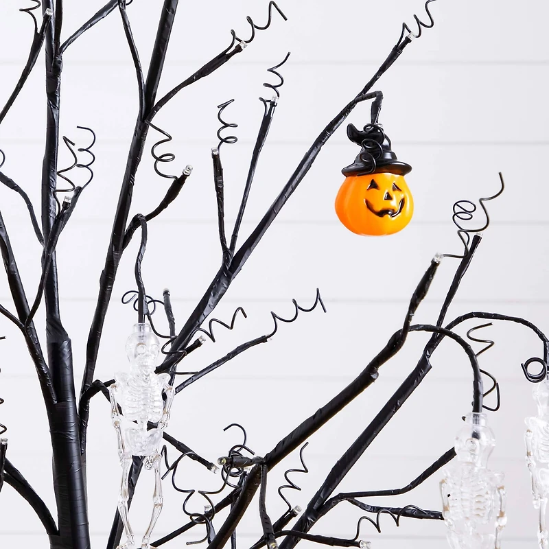 5ft. Pre-Lit Artificial Halloween Pumpkins and Skulls Ornament Tree with 72 Warm White LED Lights