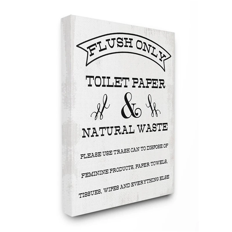 Stupell Industries Flush Only Toilet Paper Rustic Bathroom Sign Canvas Wall Art