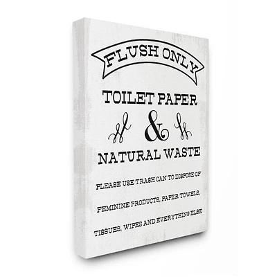 Stupell Industries Flush Only Toilet Paper Rustic Bathroom Sign Canvas Wall Art