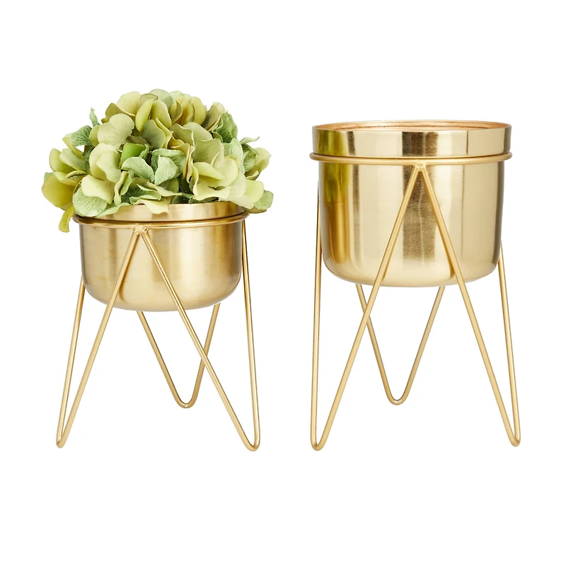 Set of 2 Gold Iron Modern Planter, 10" x 7" x 7"
