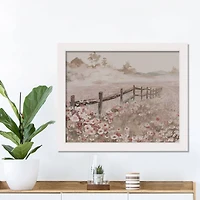 Fence Wildflower Field White Framed Print