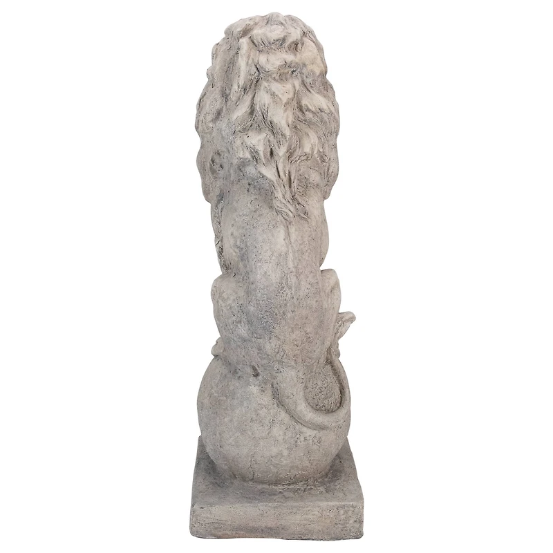 18" Lion Sitting on Ball Pedestal Outdoor Garden Statue