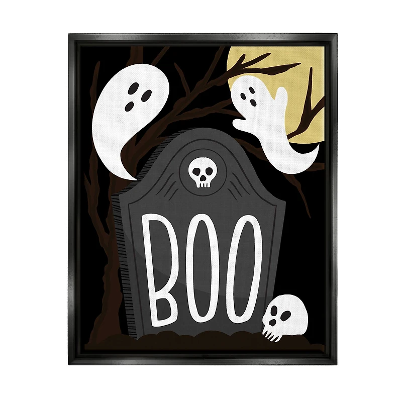 Stupell Industries Boo Haunted Night Gravestone Framed Floater Canvas Wall Art