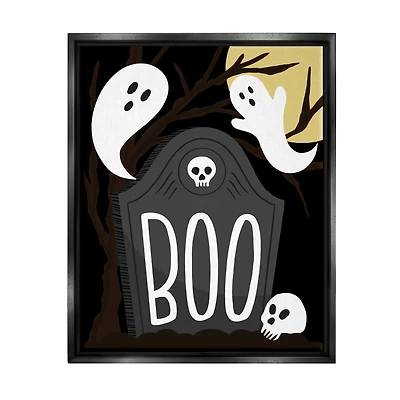 Stupell Industries Boo Haunted Night Gravestone Framed Floater Canvas Wall Art