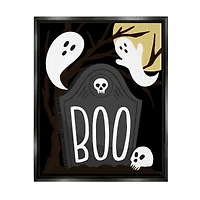 Stupell Industries Boo Haunted Night Gravestone Framed Floater Canvas Wall Art