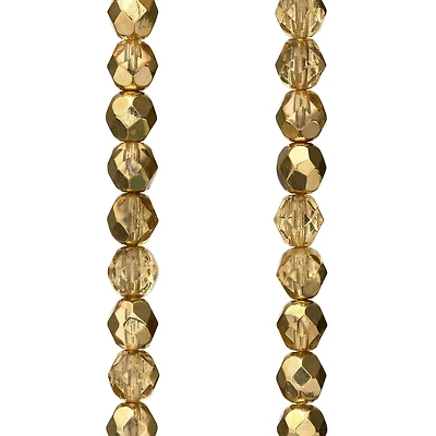 Gold Czech Fire Polished Glass Faceted Round Beads, 6mm by Bead Landing™