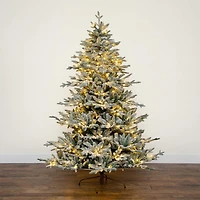 7ft. Pre-Lit Flocked Fir Artificial Christmas Tree, Warm White LED Lights 