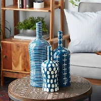Blue & White Stoneware Contemporary Vase Set