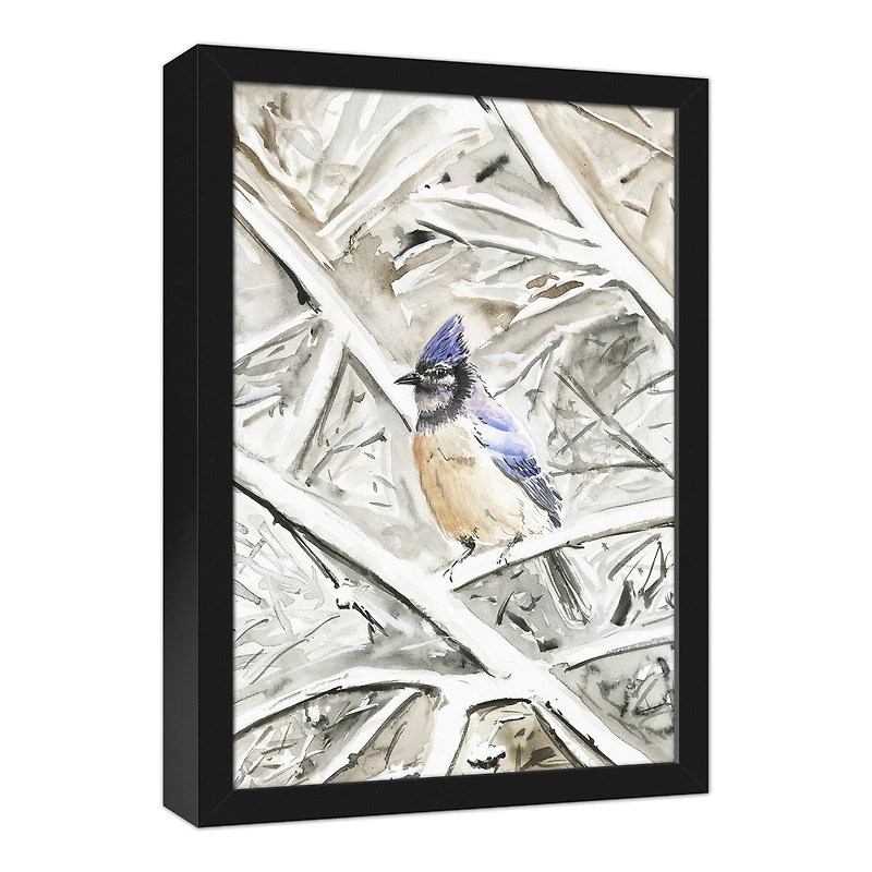 Winter Blue Jay 12" x 18" Black Framed Canvas