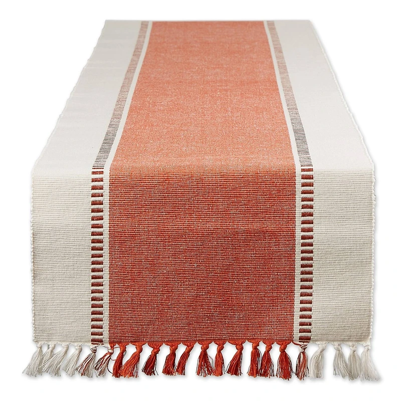 DII® 72" Burnt Orange Striped Fringe Ribbed Table Runner