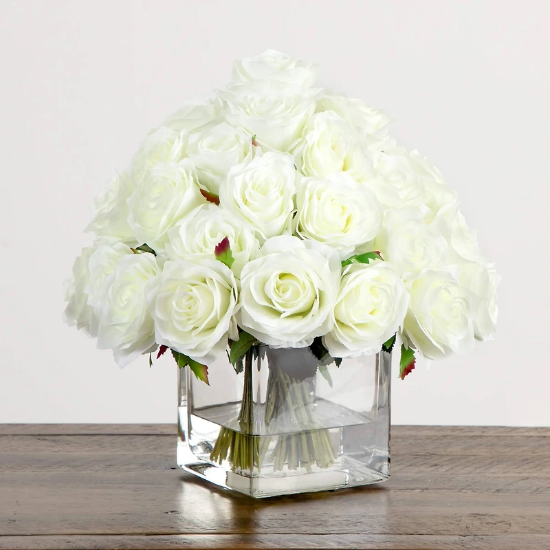 Wedding Collection 13in. Artificial Rose Arrangement in Glass Vase