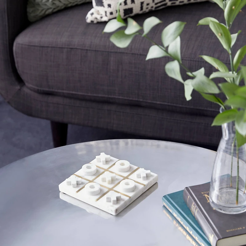 White Marble Tic-Tac-Toe Game Set