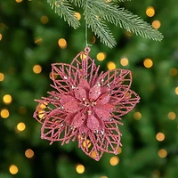 Pack of 4 Glittered Pink Poinsettia Christmas Ornaments 6"