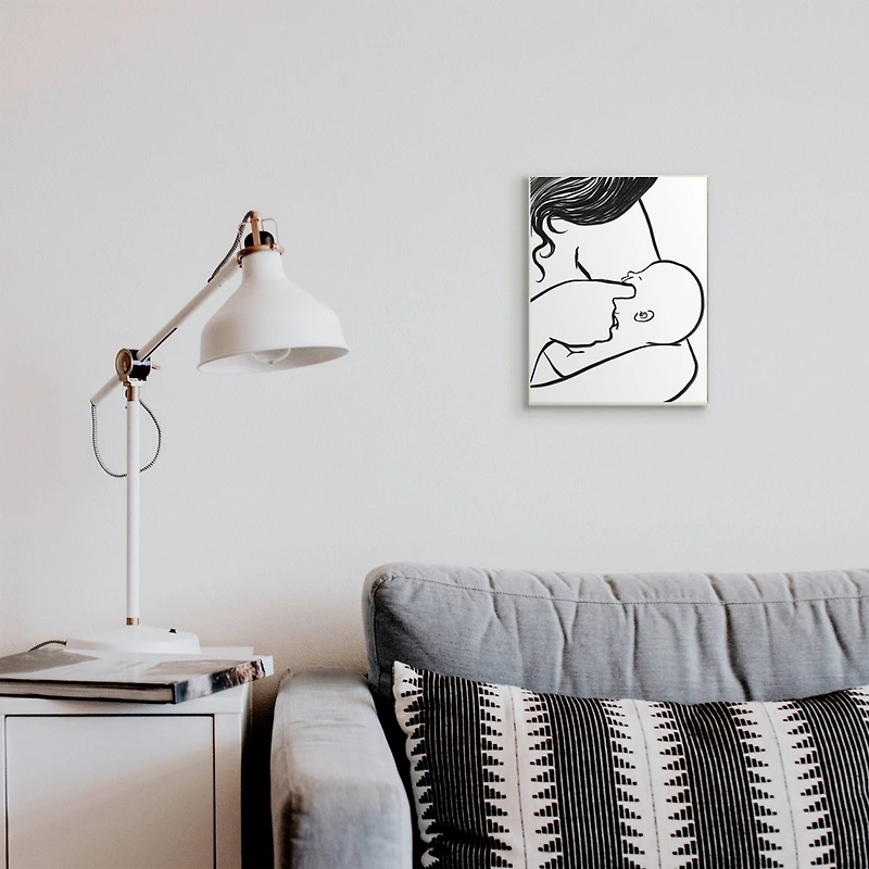 Stupell Industries Mother Nursing Child Portrait Minimal Black White Wall Plaque Art