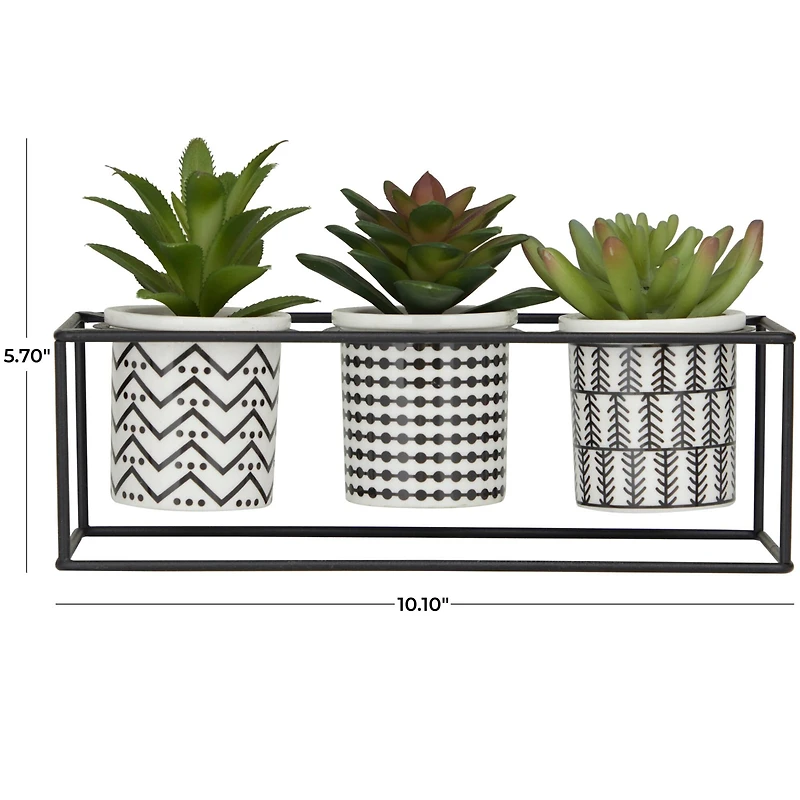 Novogratz 10" Green Faux Foliage Succulent with Tribal Pots in Black Metal Stand