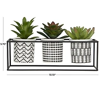 Novogratz 10" Green Faux Foliage Succulent with Tribal Pots in Black Metal Stand