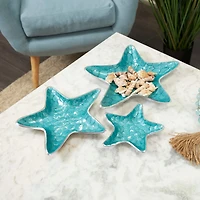 Blue Handmade Enameled Textured Aluminum Starfish Decorative Bowls Set