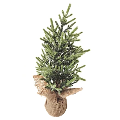 16.5" Unlit Lightly Frosted Artificial Christmas Tree with Rustic Jute Base