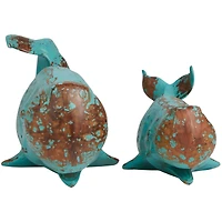 Teal Polystone Distressed Whale Sculpture Set