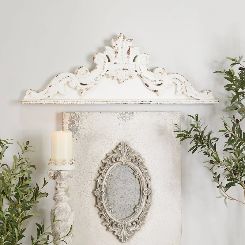 White Wood French Country Carved Wall Decor 14" x 39" x 3"