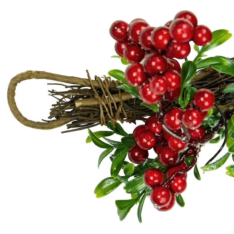 Glittered Artificial Boxwood Pine Cones & Red Berry Garland, Unlit