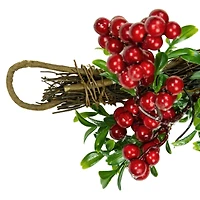 Glittered Artificial Boxwood Pine Cones & Red Berry Garland, Unlit