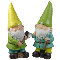12.25" Green & Yellow Gnome Outdoor Garden Statue Set