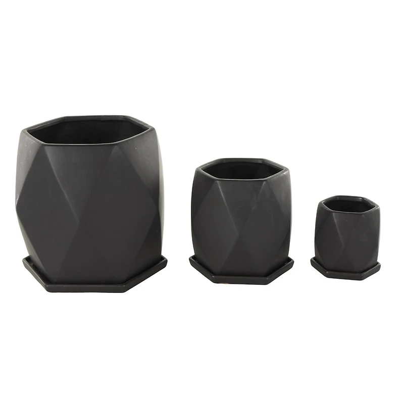 Black Faceted Ceramic Planter Set