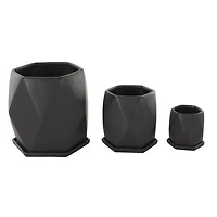 Black Faceted Ceramic Planter Set