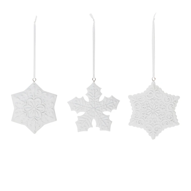 Ornate White Snowflake Ornaments Set