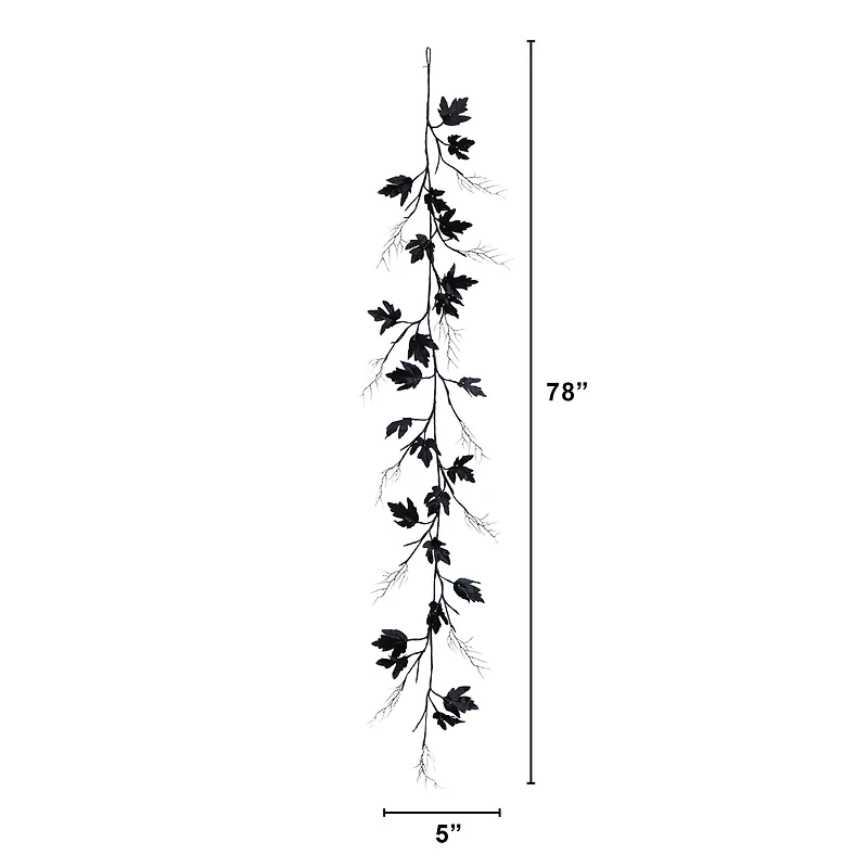 6.5ft. Pre-Lit Artificial Halloween Black Maple Garland with 48 Orange & Purple LED Lights