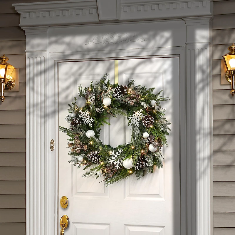 Alpine Collection 30" Warm White LED Decorated Wreath