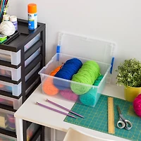 IRIS® 12qt. Clear Deep Storage Boxes with Lids & Blue Latches, 4ct.