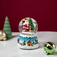 5.5" Santa Claus with Christmas Tree & Reindeer Swirling Snow Globe