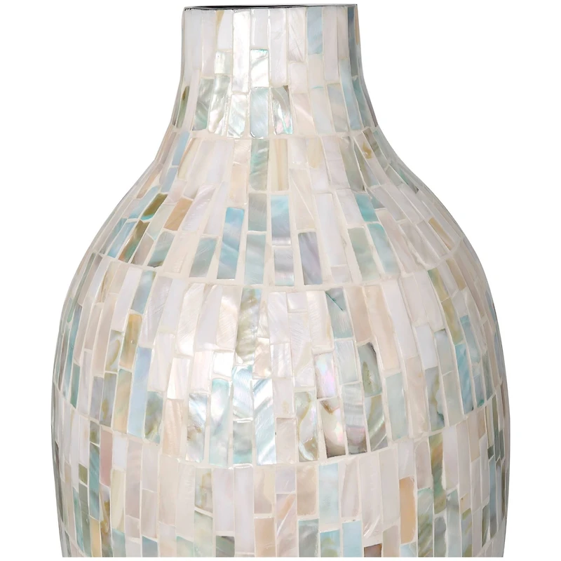 28" White Mother of Pearl Handmade Mosaic Inspired Vase with Pastel Blue & Pink Accents