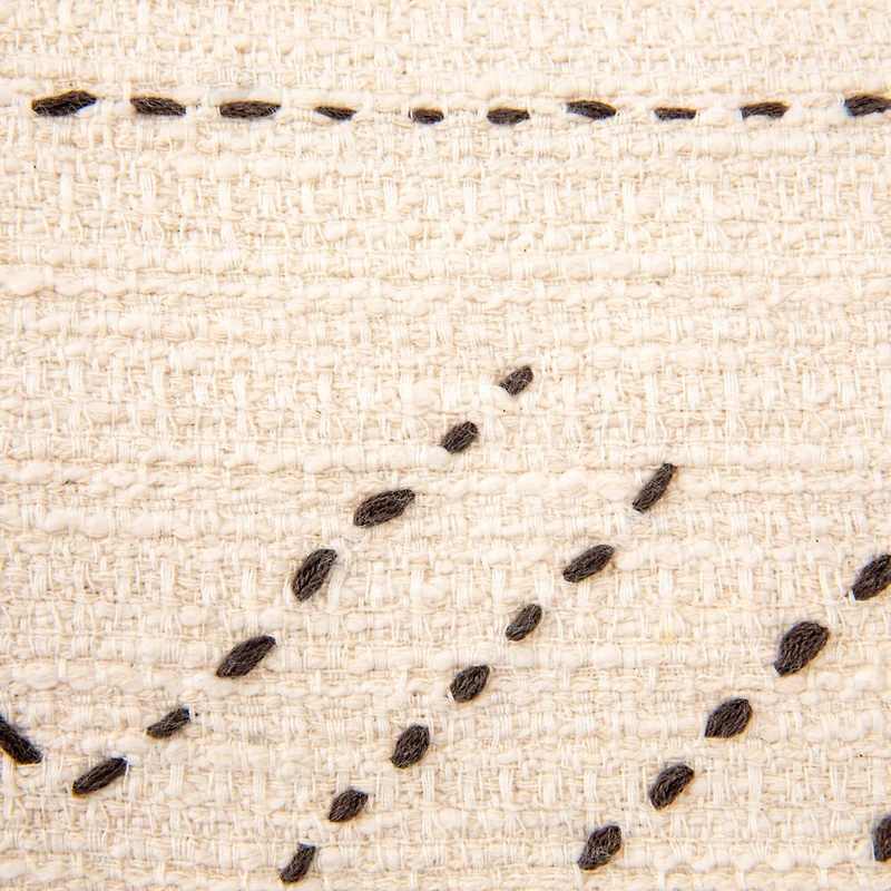 Hello Honey® Natural & Black Hand-Embroidered Cotton Lumbar Pillow with Kantha Stitch