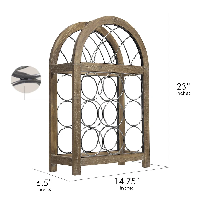 23" Rustic Wood & Metal Wine Rack