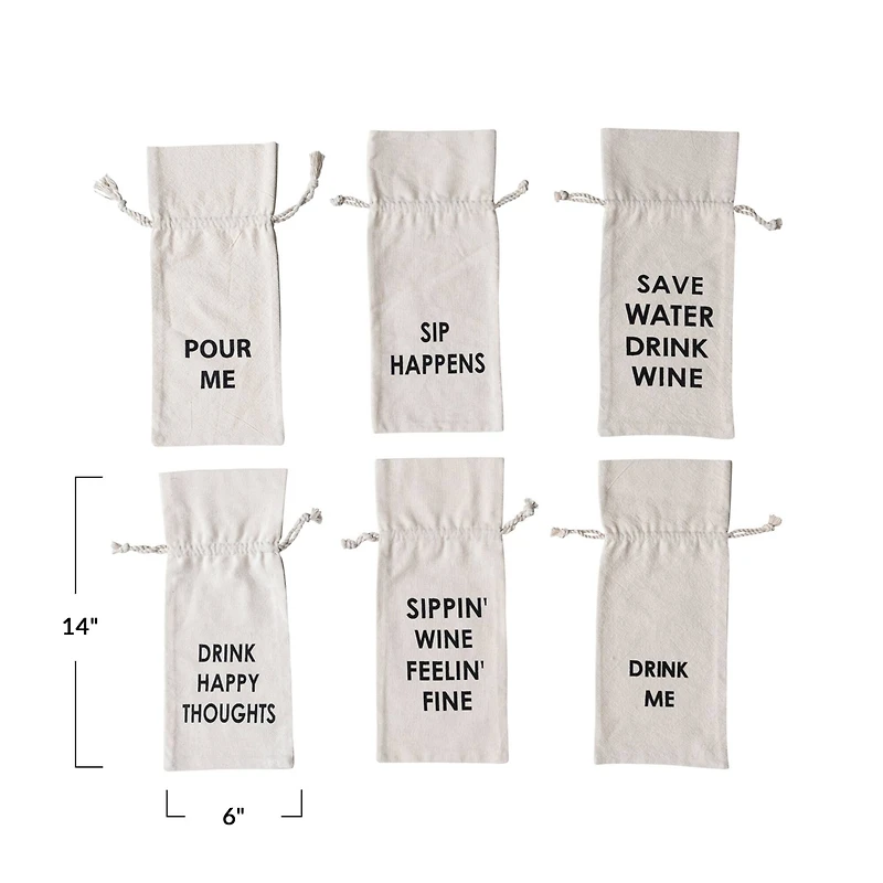 Hello Honey® 14" Natural & Black Quotations Cotton Wine Bag Set
