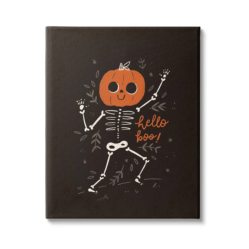 Stupell Industries Hello Boo Halloween Smiling Skeleton Canvas Wall Art