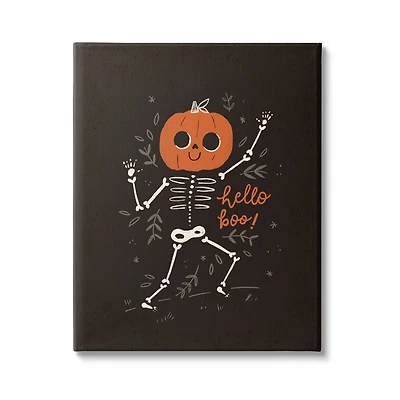 Stupell Industries Hello Boo Halloween Smiling Skeleton Canvas Wall Art