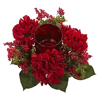 6" Red Hydrangea & Berry Candelabrum