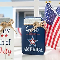 Glitzhome® 7" Patriotic Americana Mason Jar Tabletop Jar Décor Set