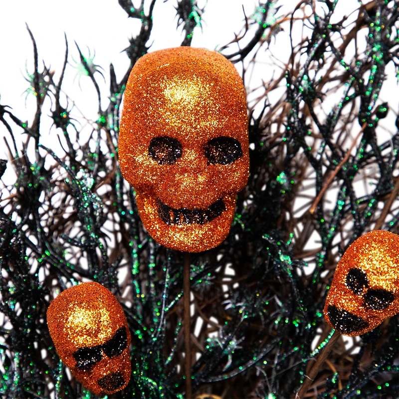 22" Black & Orange Skulls and Spiders Halloween Twig Wreath