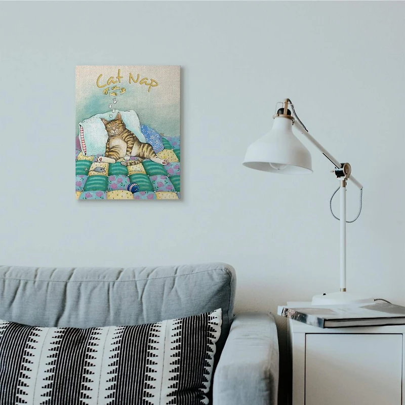 Stupell Industries Cat Nap Funny Cat Cartoon Pet Design Canvas Wall Art