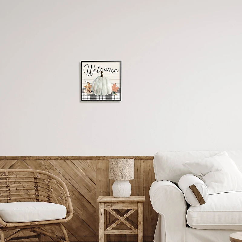 Stupell Industries Welcome Plaid Pumpkin Sign Framed Giclee Art