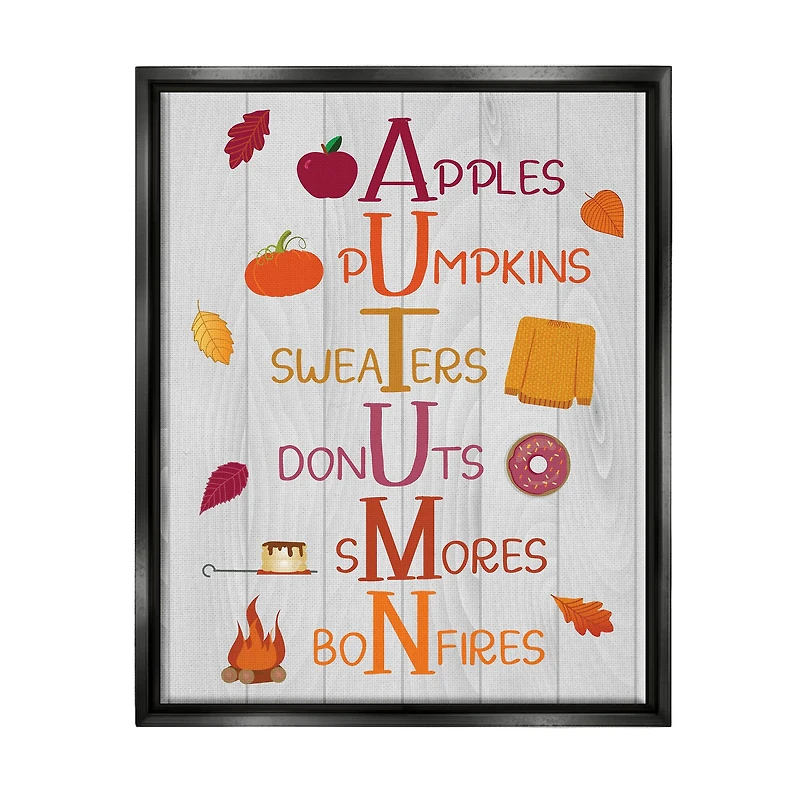 Stupell Industries Autumn Letters Seasonal Words Framed Floater Canvas Wall Art