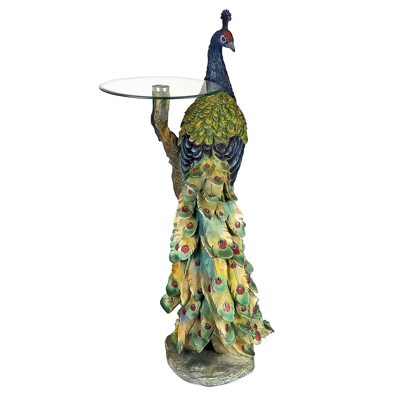 Design Toscano 4ft. Peacock's Perch Sculptural Glass-Topped Pedestal Table